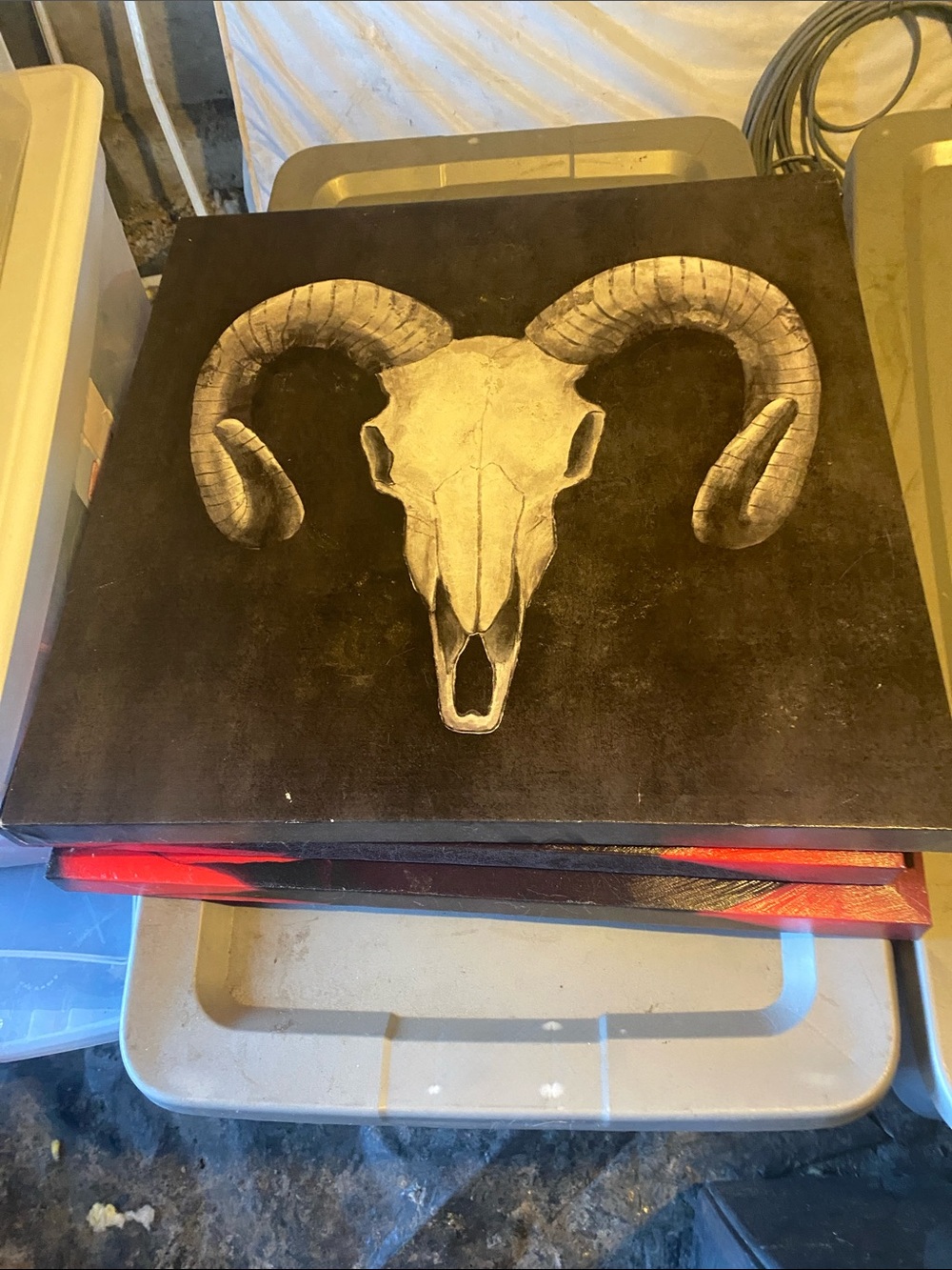 Ram Skull Canvas Wall Art in Black and Cream by